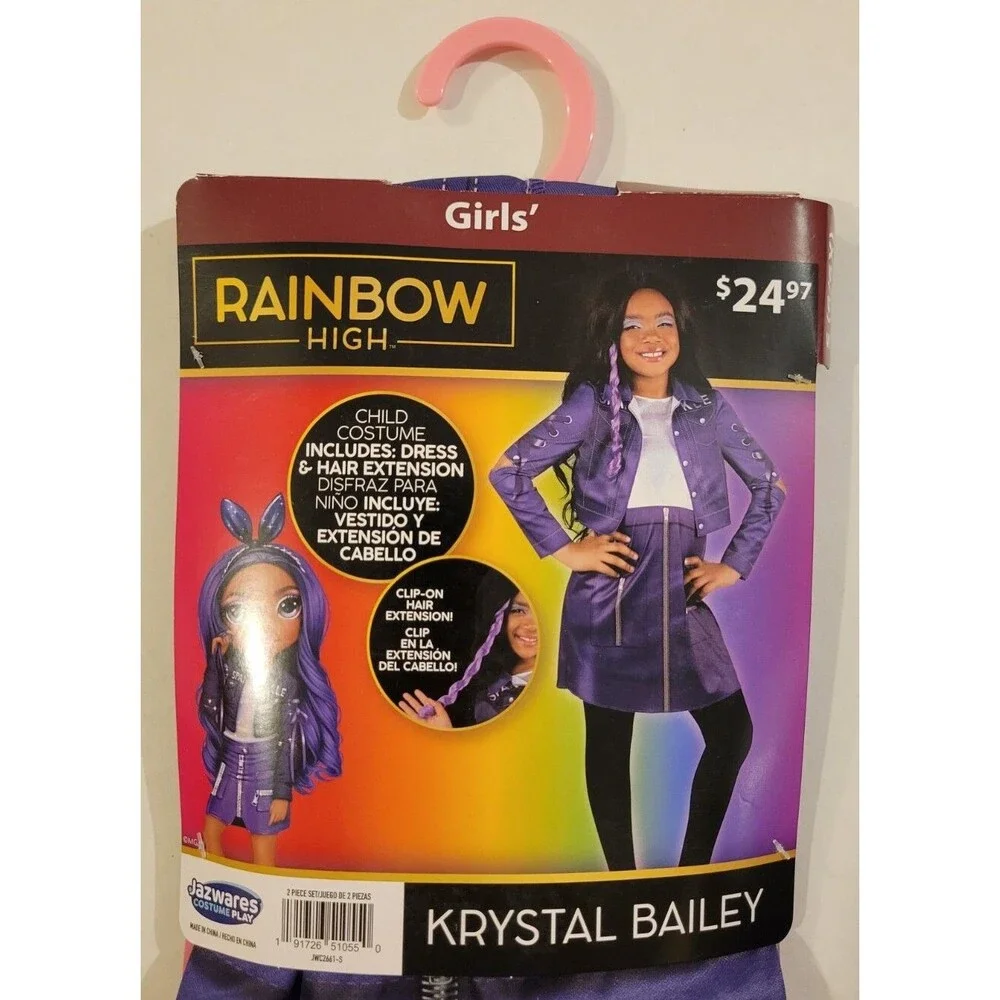 Rainbow High Krystal Bailey Girls Costume Size Small 6/6X Dress & Hair Extension